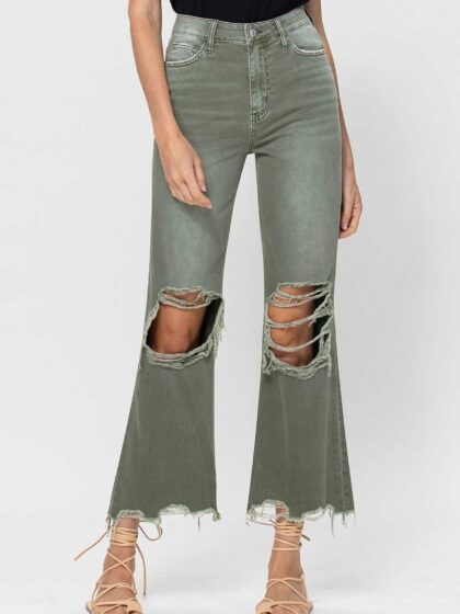 Happy Place 90's Crop Flare Jeans - Army Green - SALE