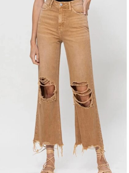 Happy Place 90's Crop Flare Jeans - Camel - Restock! - SALE