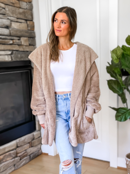 Feeling Cozy Hooded Cardigan - Taupe