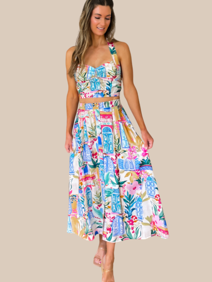 Summers In Italy Crop Top and Skirt Set