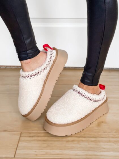 Cozy Sherpa Platform Slipper - Off White - SALE