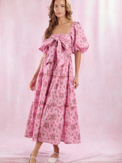 Blooming Love Floral Print Bow Maxi Dress - Pink