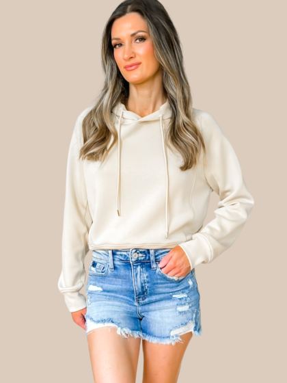 Low Key Hoodie Sweatshirt - Cream - SALE