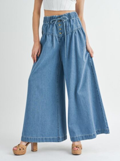 Maddie Pleated Wide Leg Denim Jeans