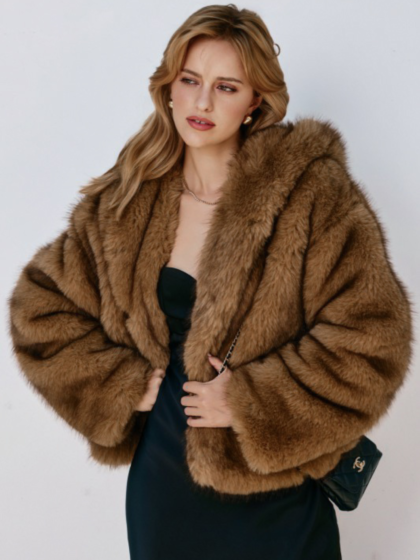 Luxe Life Brown Hooded Fur Jacket