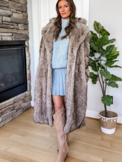 Cozy Feeling Faux Fur Long Coat - Brown