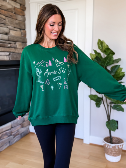 Après Ski Embroidered Sweatshirt - Green Multi
