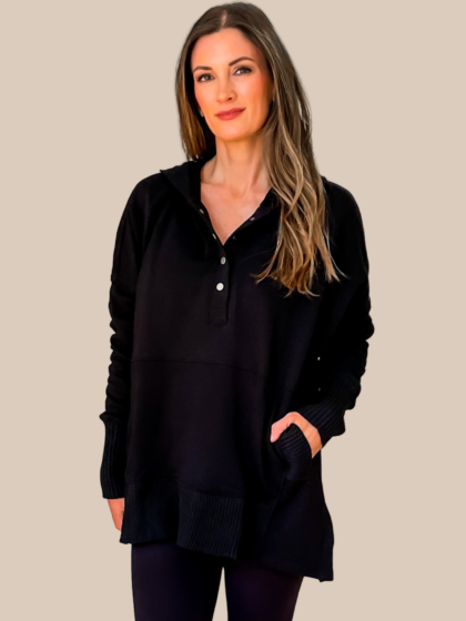 Thoughtful Cotton Pocketed Hoodie - Black - SALE