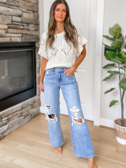 Kelly High Rise Distressed Straight Leg Jeans