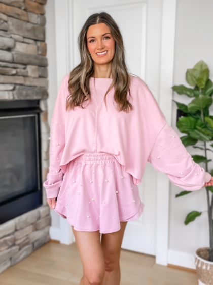In Love Pearl Embellished Top - Pink