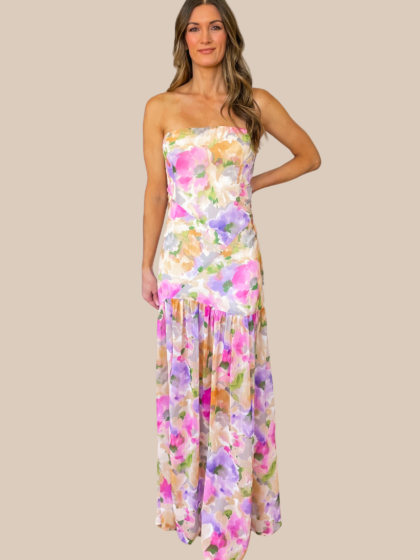 Mara Floral Strapless Dress - Soft Pink - restock!
