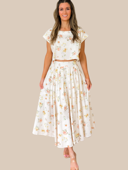 Picture Perfect Floral Two Piece Set - Cream