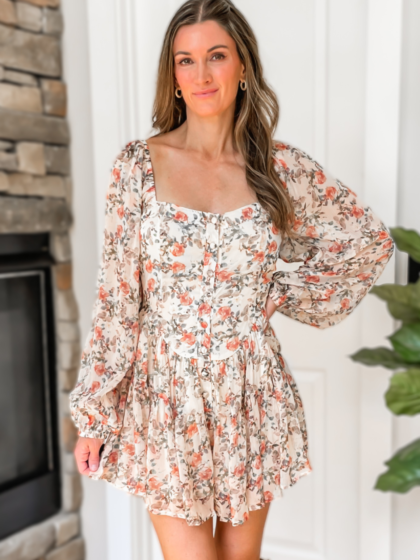 Sweet Magnolia Floral Long Sleeve Romper - Cream