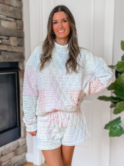 Cozy Quilted Pastel Mock Neck Sweatshirt