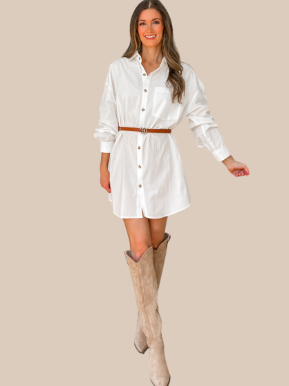 First Impression Oversized Shirt Dress - Off White