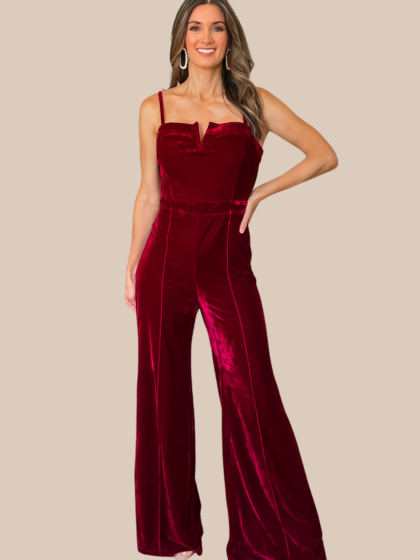 Grand Entrance Velvet Jumpsuit - Burgundy