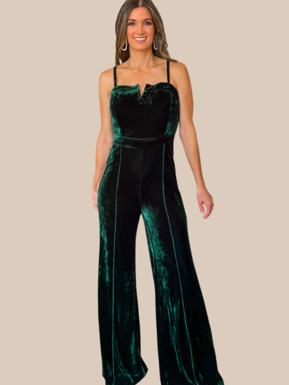 Grand Entrance Velvet Jumpsuit - Emerald Green