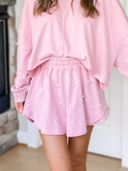In Love Pearl Embellished Skort - Pink
