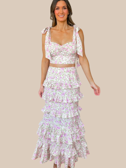 Mila Ruffle Two Piece Skirt Set - Purple Floral